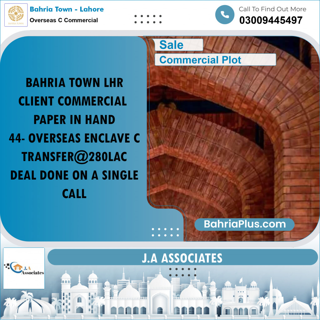 5 Marla Commercial Plot for Sale in Overseas C Commercial -  Bahria Town, Lahore - (BP-263375)