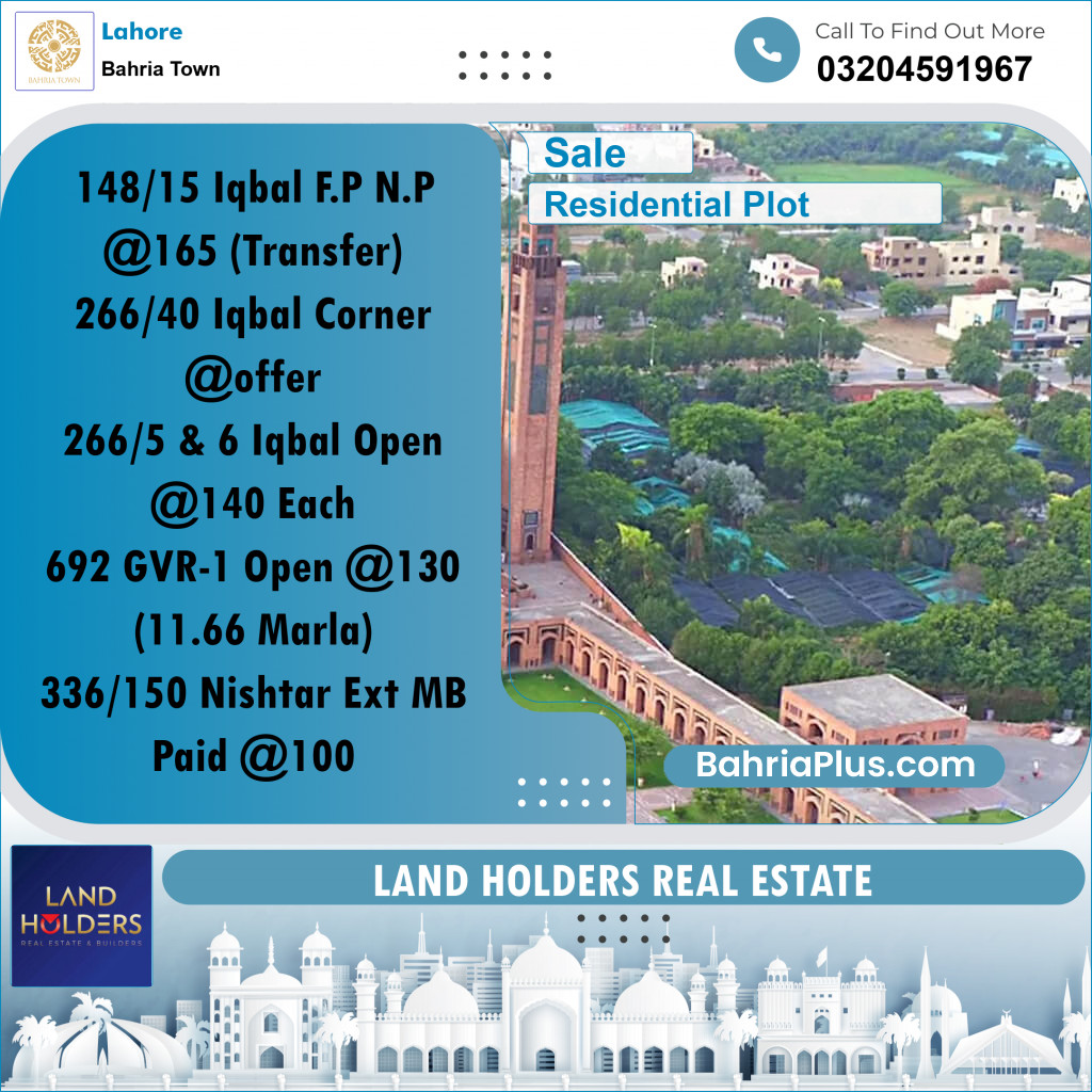Residential Plot for Sale in Bahria Town, Lahore - (BP-263386)