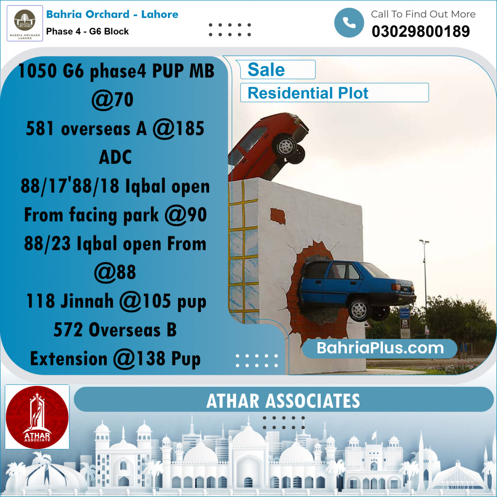 10 Marla Residential Plot for Sale in Phase 4 - G6 Block -  Bahria Orchard, Lahore - (BP-263433)