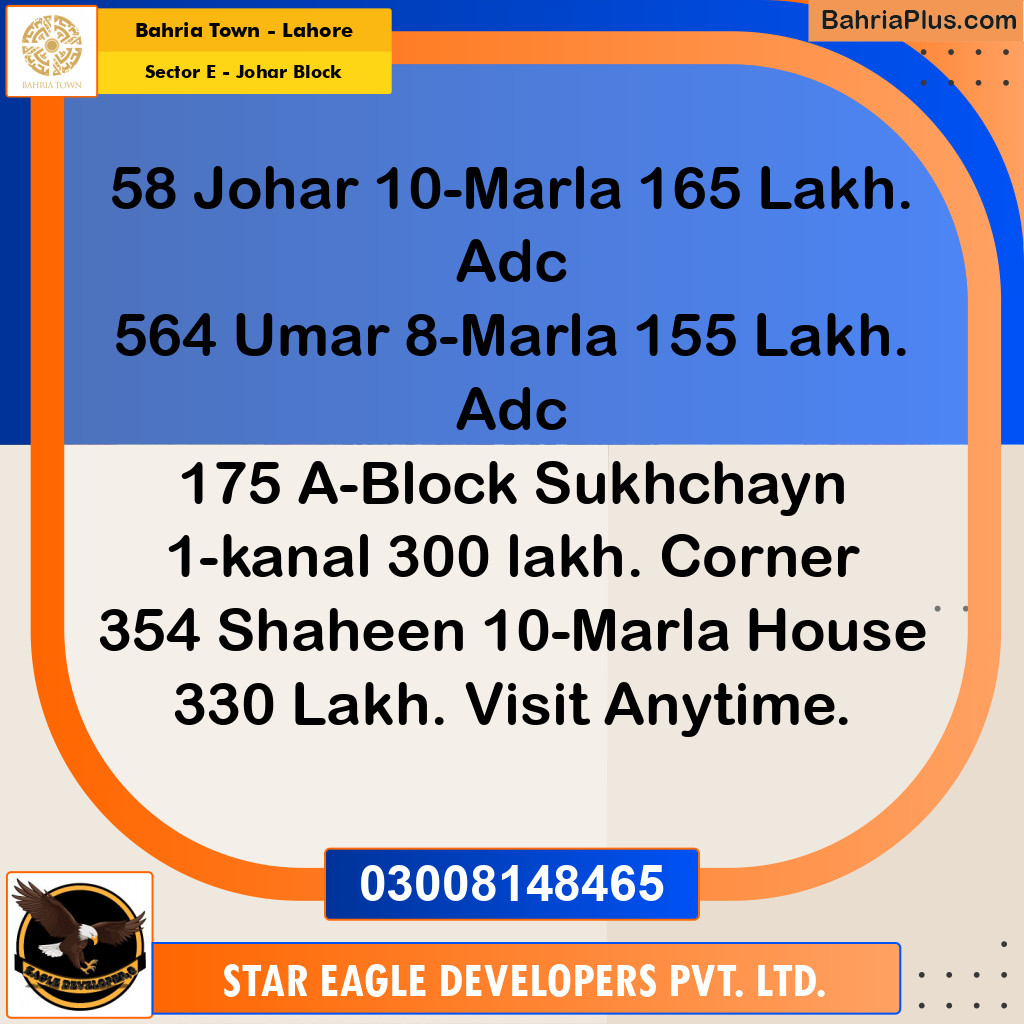 10 Marla Residential Plot for Sale in Sector E - Johar Block -  Bahria Town, Lahore - (BP-263460)