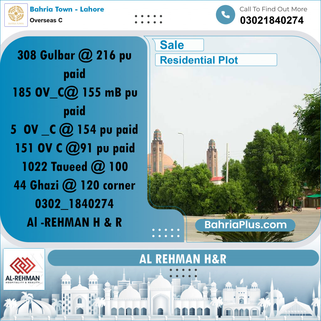 10 Marla Residential Plot for Sale in Overseas C -  Bahria Town, Lahore - (BP-263469)