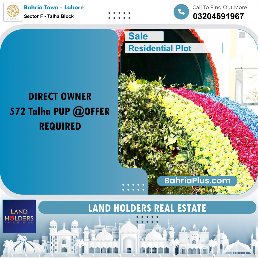 10 Marla Residential Plot for Sale in Sector F - Talha Block -  Bahria Town, Lahore - (BP-263529)