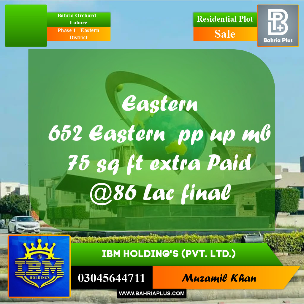 5 Marla Residential Plot for Sale in Phase 1 - Eastern District -  Bahria Orchard, Lahore - (BP-263562)