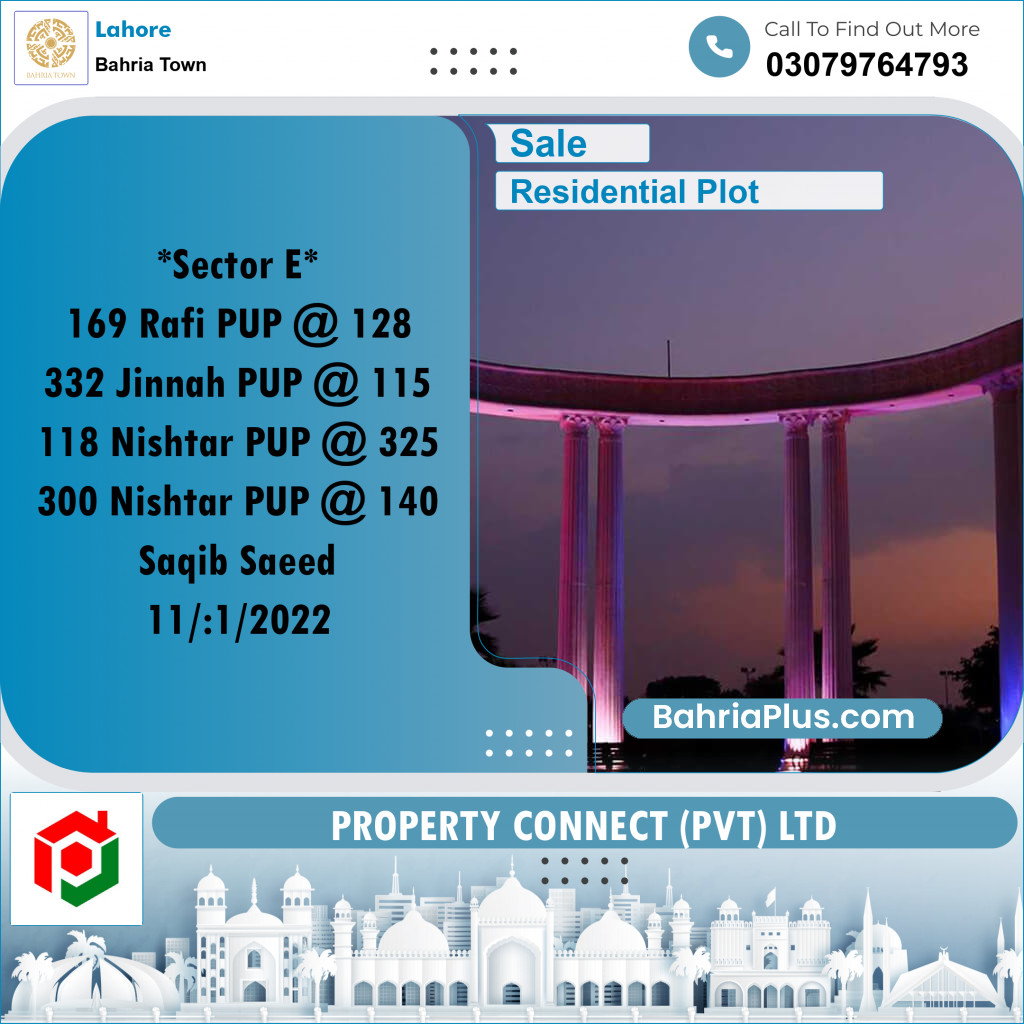 Residential Plot for Sale in Bahria Town, Lahore - (BP-263573)