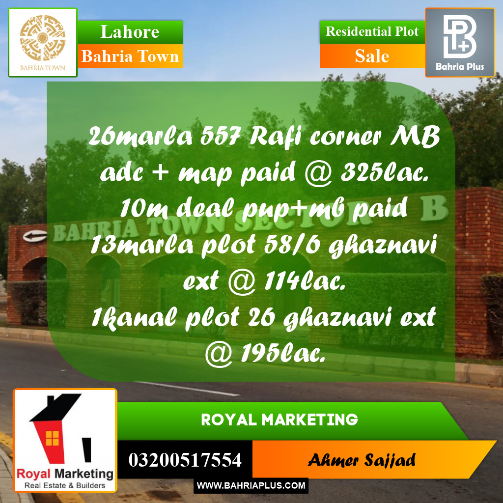 Residential Plot for Sale in Bahria Town, Lahore - (BP-263596)