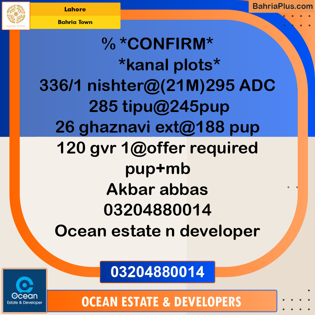 Residential Plot for Sale in Bahria Town, Lahore - (BP-263597)