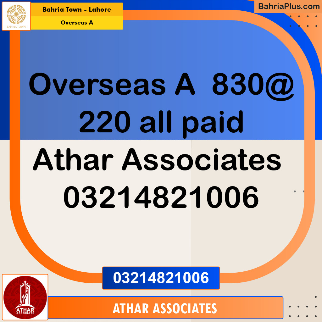10 Marla Residential Plot for Sale in Overseas A -  Bahria Town, Lahore - (BP-263615)
