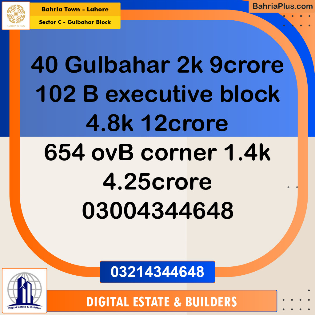 2 Kanal Residential Plot for Sale in Sector C - Gulbahar Block -  Bahria Town, Lahore - (BP-263616)