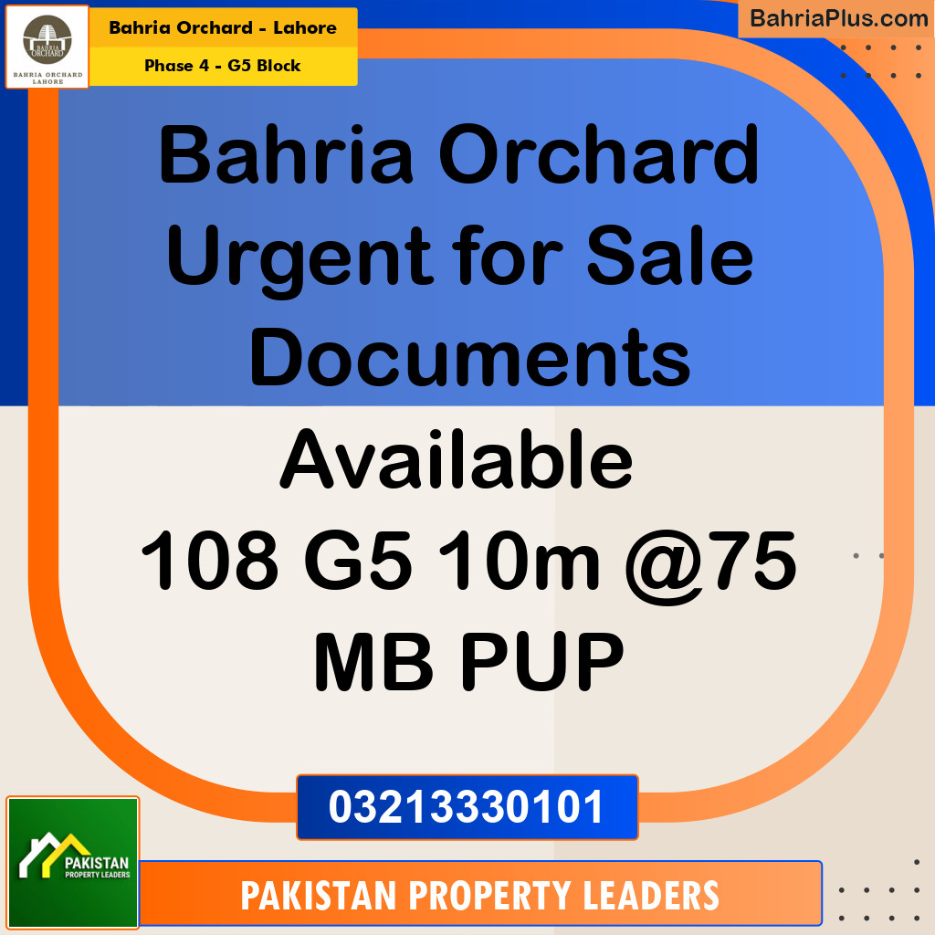 10 Marla Residential Plot for Sale in Phase 4 - G5 Block -  Bahria Orchard, Lahore - (BP-263617)