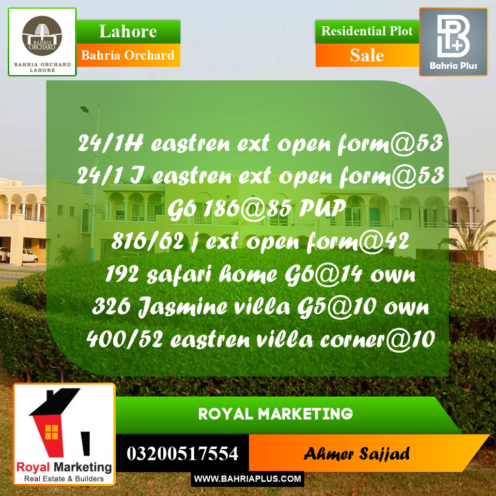 Residential Plot for Sale in Bahria Orchard, Lahore - (BP-263653)