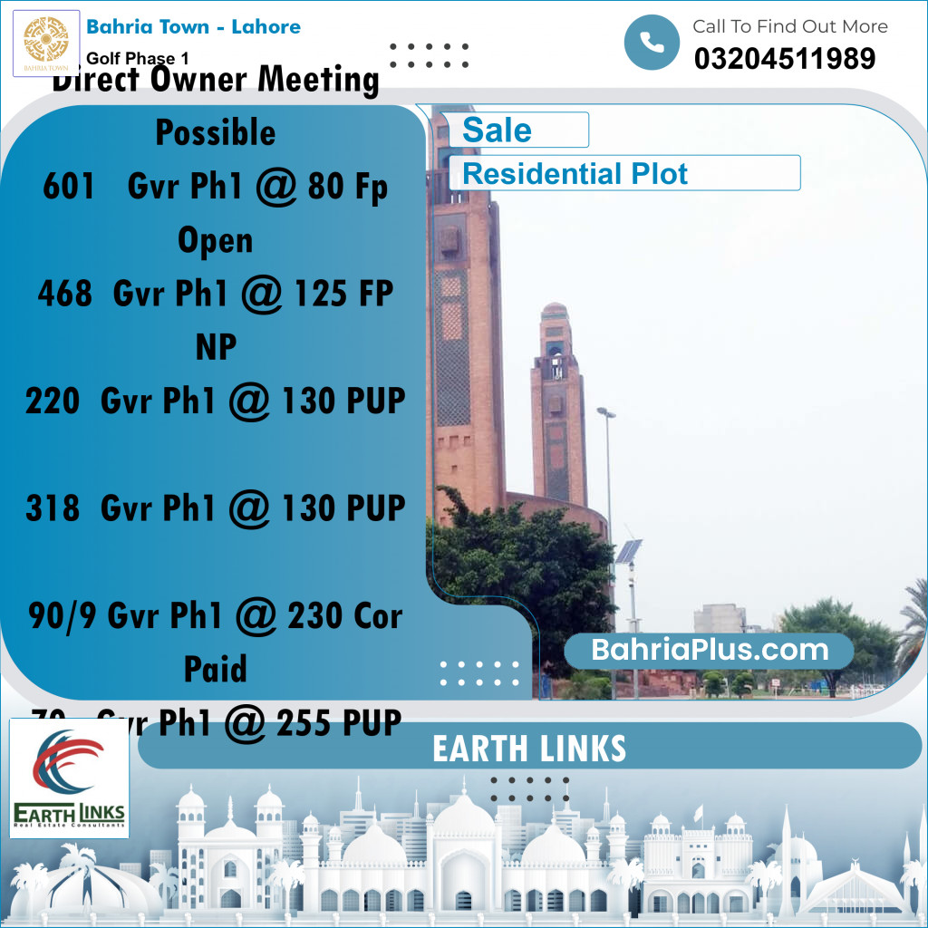 5 Marla Residential Plot for Sale in Golf Phase 1 -  Bahria Town, Lahore - (BP-263661)