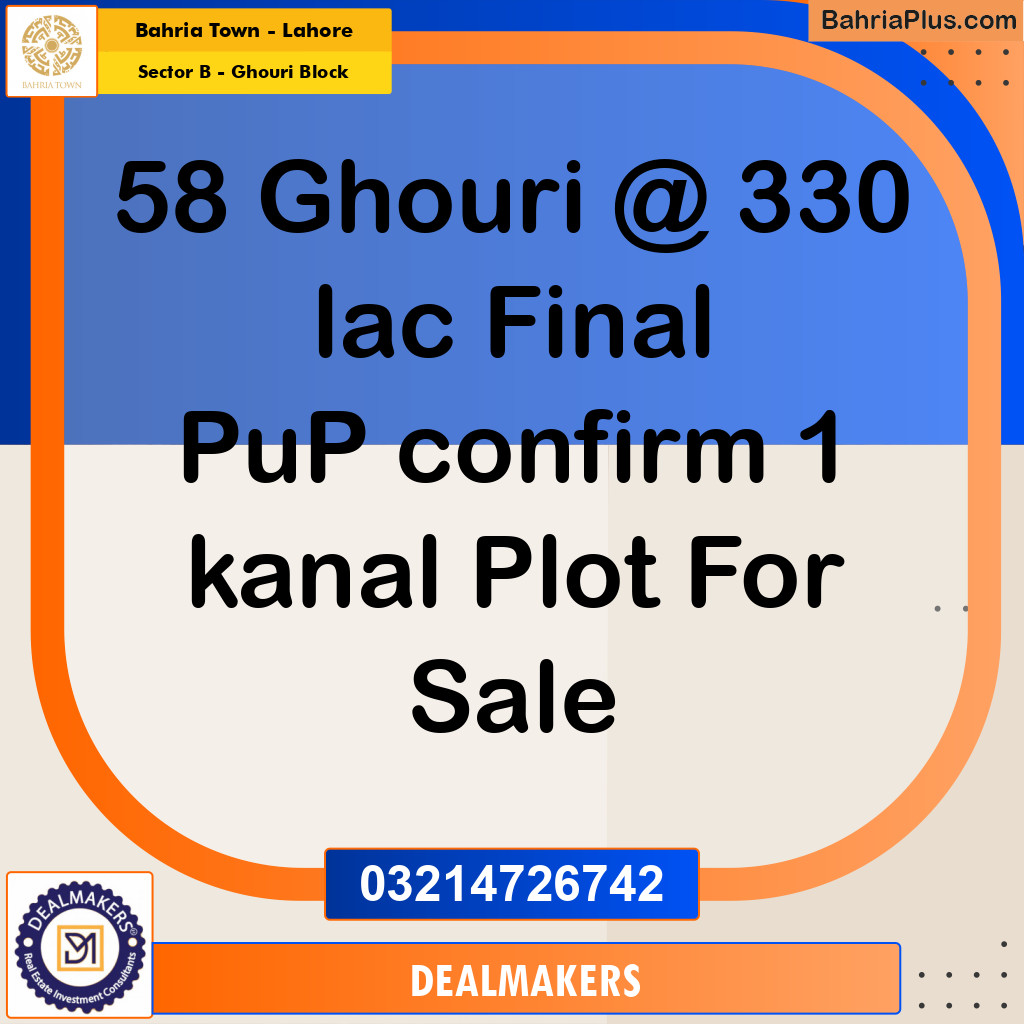 1 Kanal Residential Plot for Sale in Sector B - Ghouri Block -  Bahria Town, Lahore - (BP-263732)