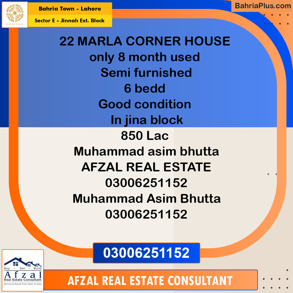 22 Marla Residential House for Sale in Sector E - Jinnah Ext. Block -  Bahria Town, Lahore - (BP-263797)