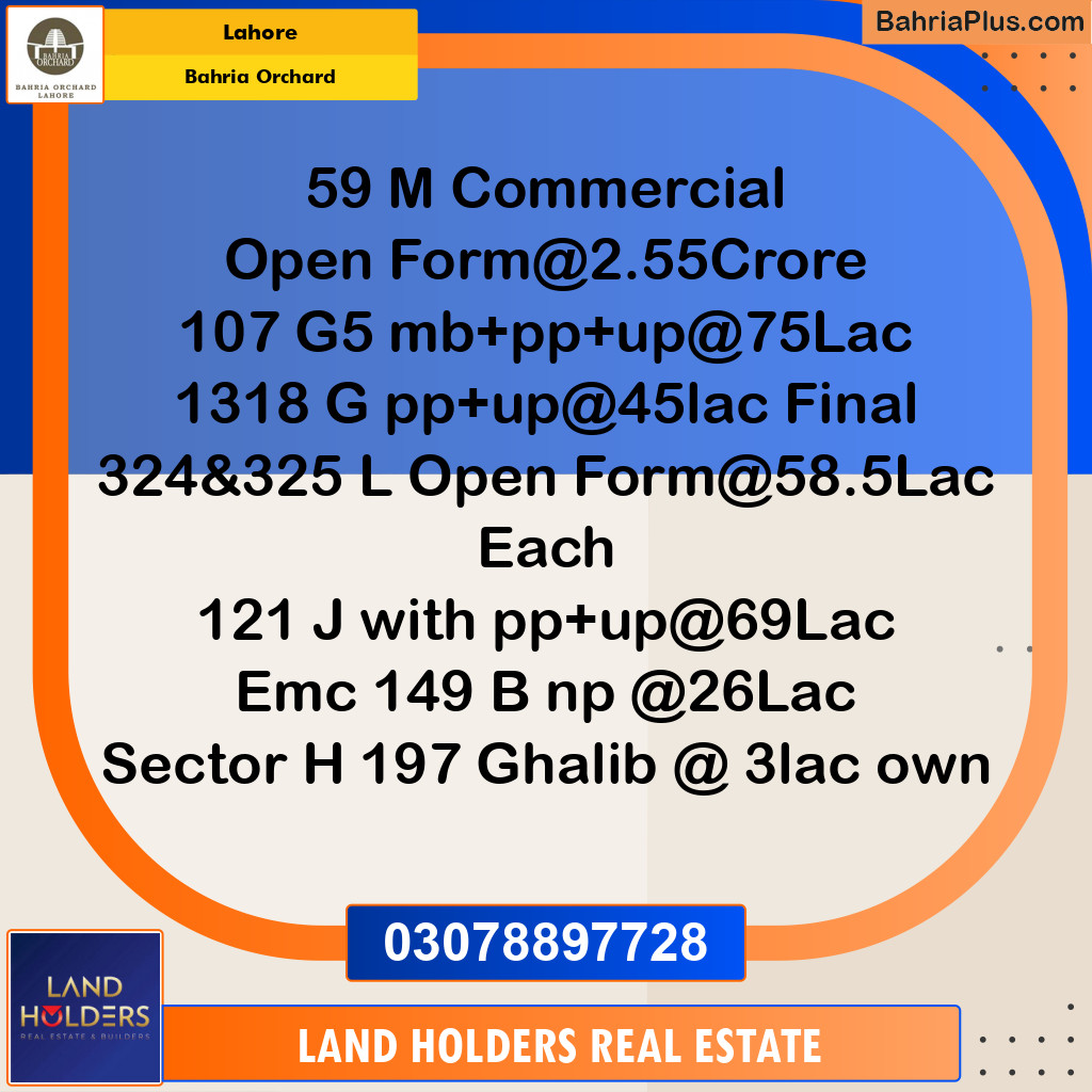 Residential Plot for Sale in Bahria Orchard, Lahore - (BP-263835)