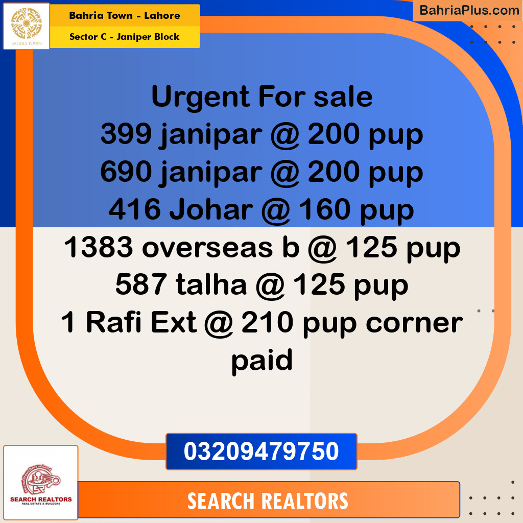 10 Marla Residential Plot for Sale in Sector C - Janiper Block -  Bahria Town, Lahore - (BP-263870)