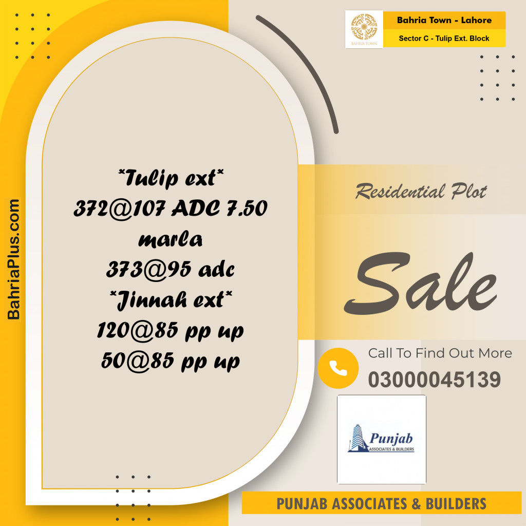 7.5 Marla Residential Plot for Sale in Sector C - Tulip Ext. Block -  Bahria Town, Lahore - (BP-263914)