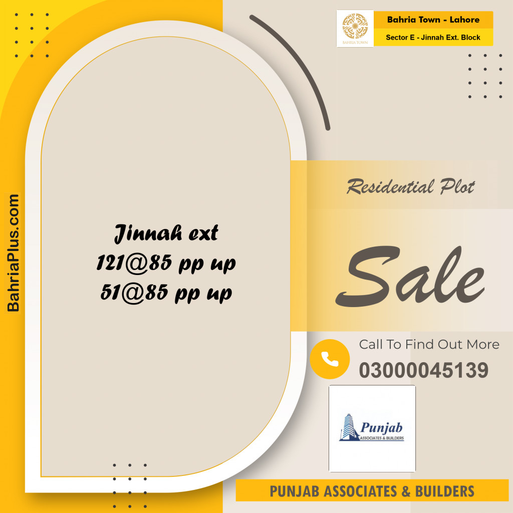 5 Marla Residential Plot for Sale in Sector E - Jinnah Ext. Block -  Bahria Town, Lahore - (BP-263918)