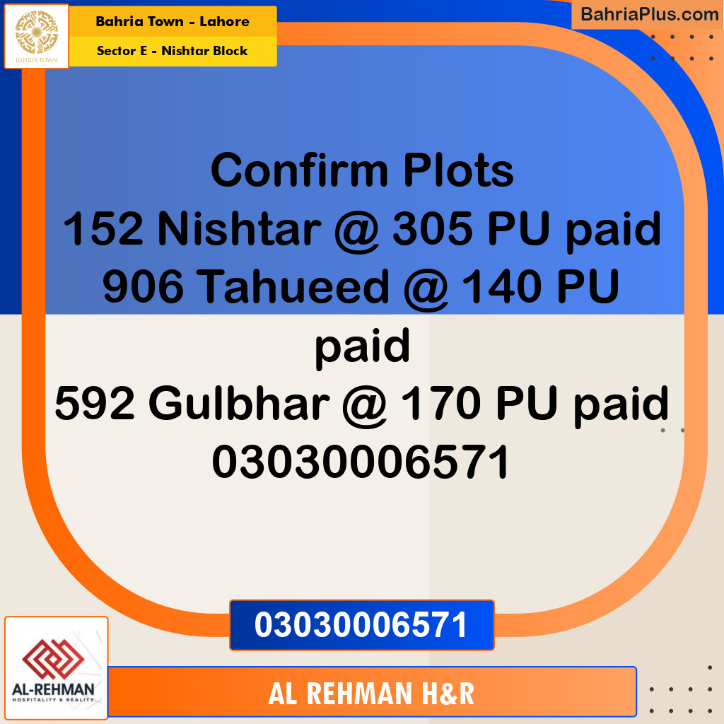 1 Marla Residential Plot for Sale in Sector E - Nishtar Block -  Bahria Town, Lahore - (BP-263927)