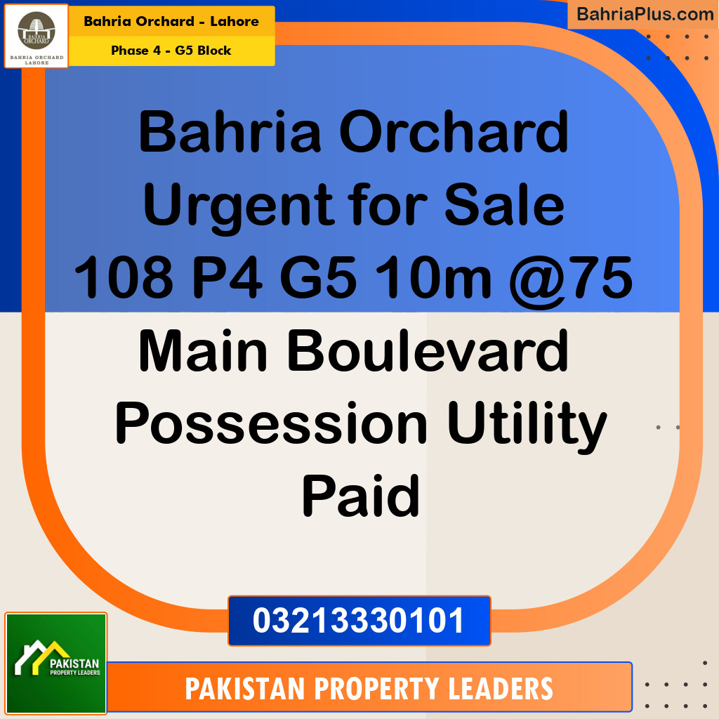 10 Marla Residential Plot for Sale in Phase 4 - G5 Block -  Bahria Orchard, Lahore - (BP-264002)
