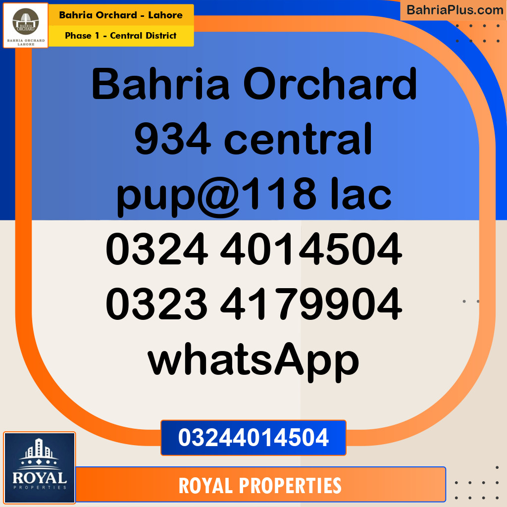 Residential Plot for Sale in Phase 1 - Central District -  Bahria Orchard, Lahore - (BP-264034)