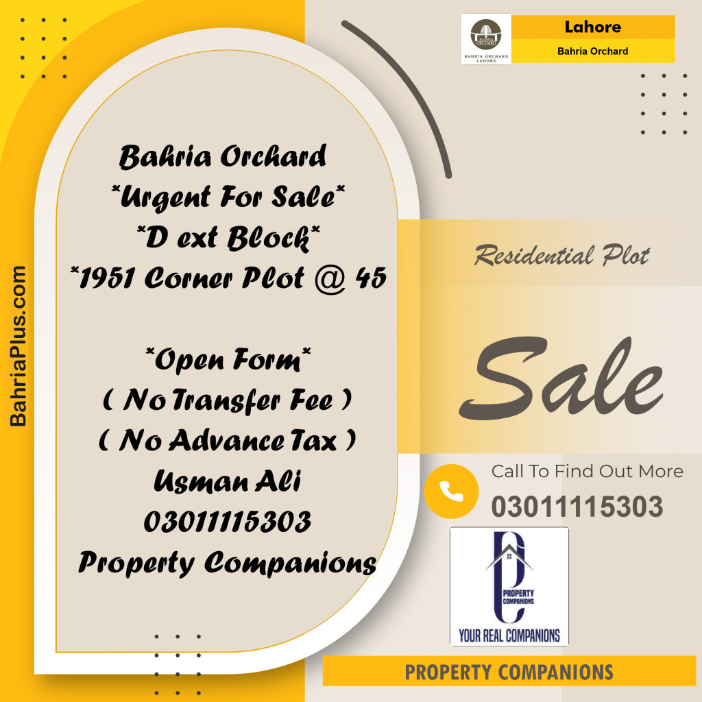 Residential Plot for Sale in Bahria Orchard, Lahore - (BP-264037)