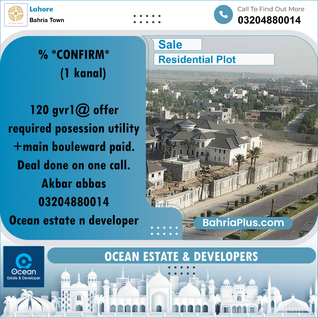Residential Plot for Sale in Bahria Town, Lahore - (BP-264047)