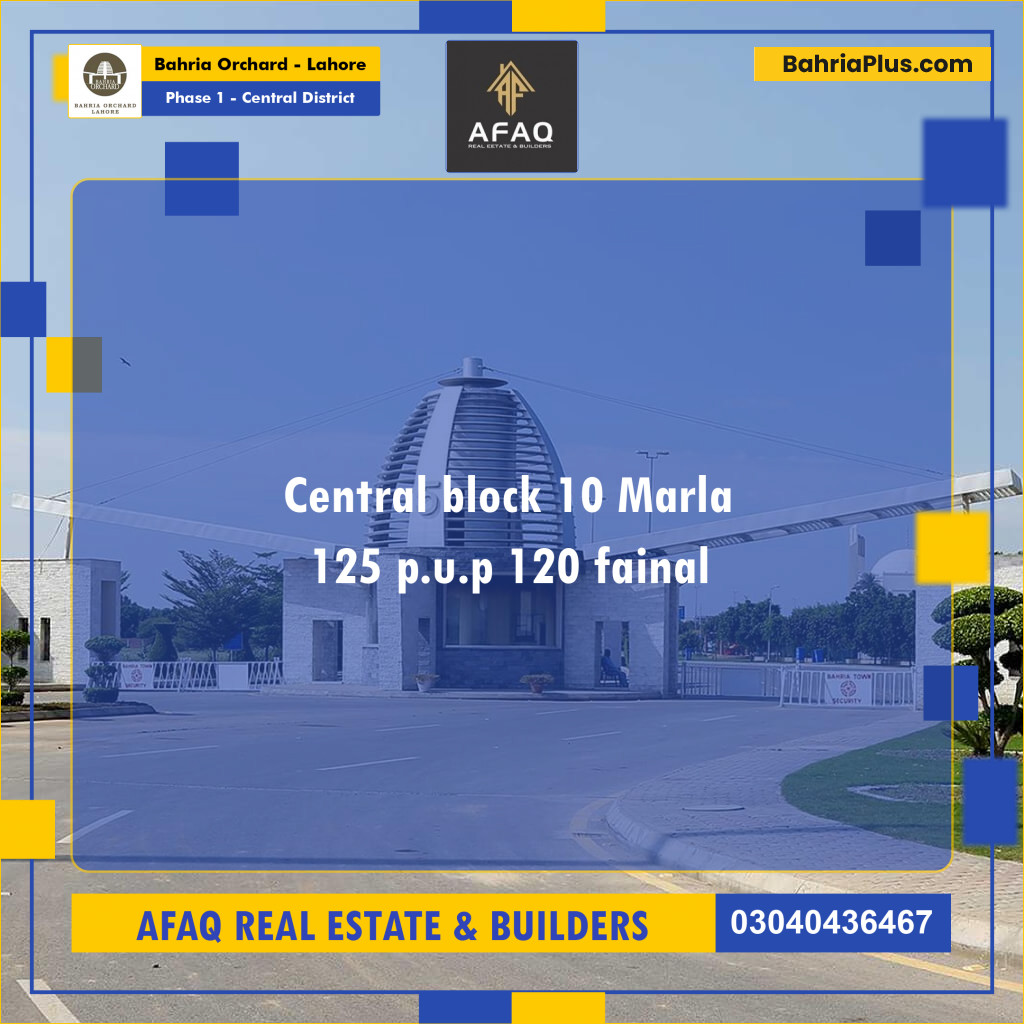 10 Marla Residential Plot for Sale in Phase 1 - Central District -  Bahria Orchard, Lahore - (BP-264086)