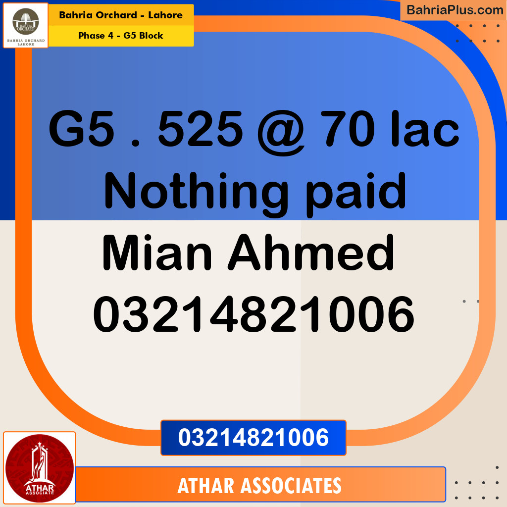 10 Marla Residential Plot for Sale in Phase 4 - G5 Block -  Bahria Orchard, Lahore - (BP-264102)