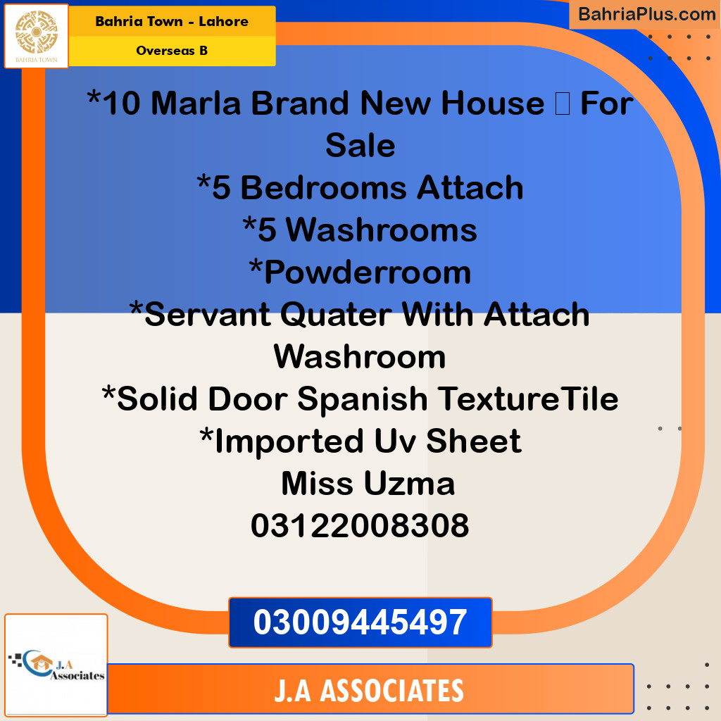 10 Marla Residential House for Sale in Overseas B -  Bahria Town, Lahore - (BP-264225)