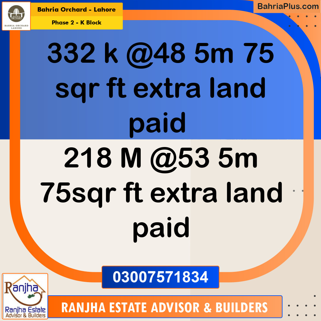 5 Marla Residential Plot for Sale in Phase 2 - K Block -  Bahria Orchard, Lahore - (BP-264239)