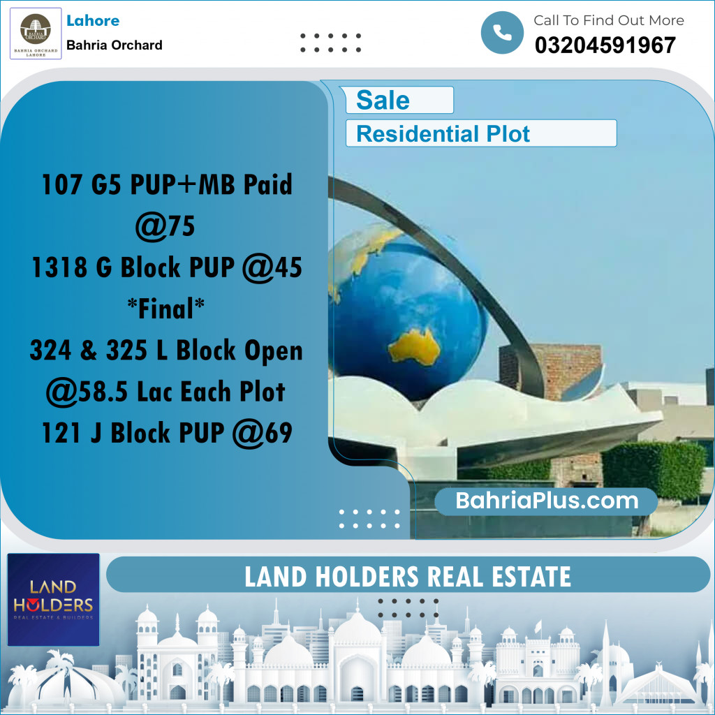Residential Plot for Sale in Bahria Orchard, Lahore - (BP-264251)