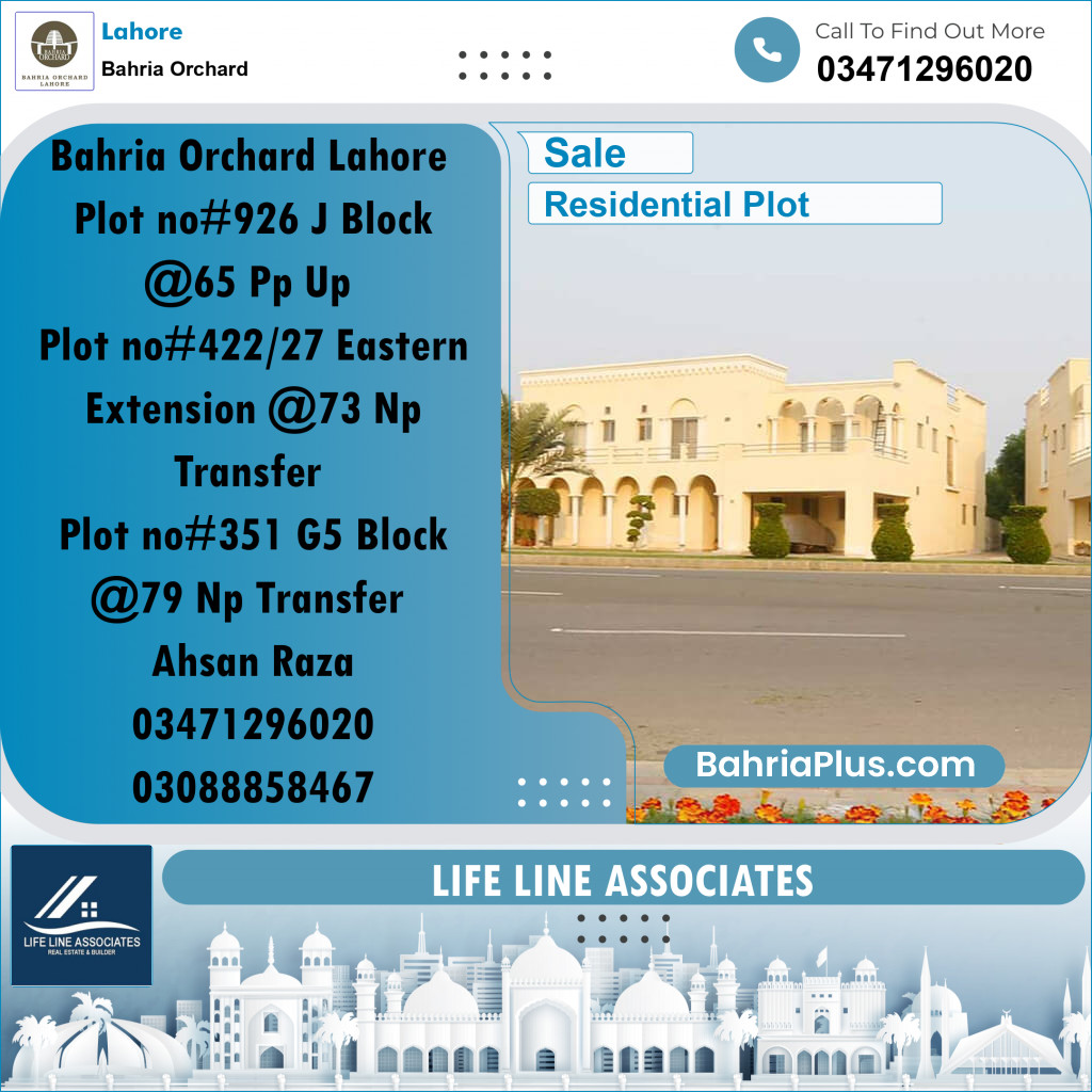 8 Marla Residential Plot for Sale in Bahria Orchard, Lahore - (BP-264312)