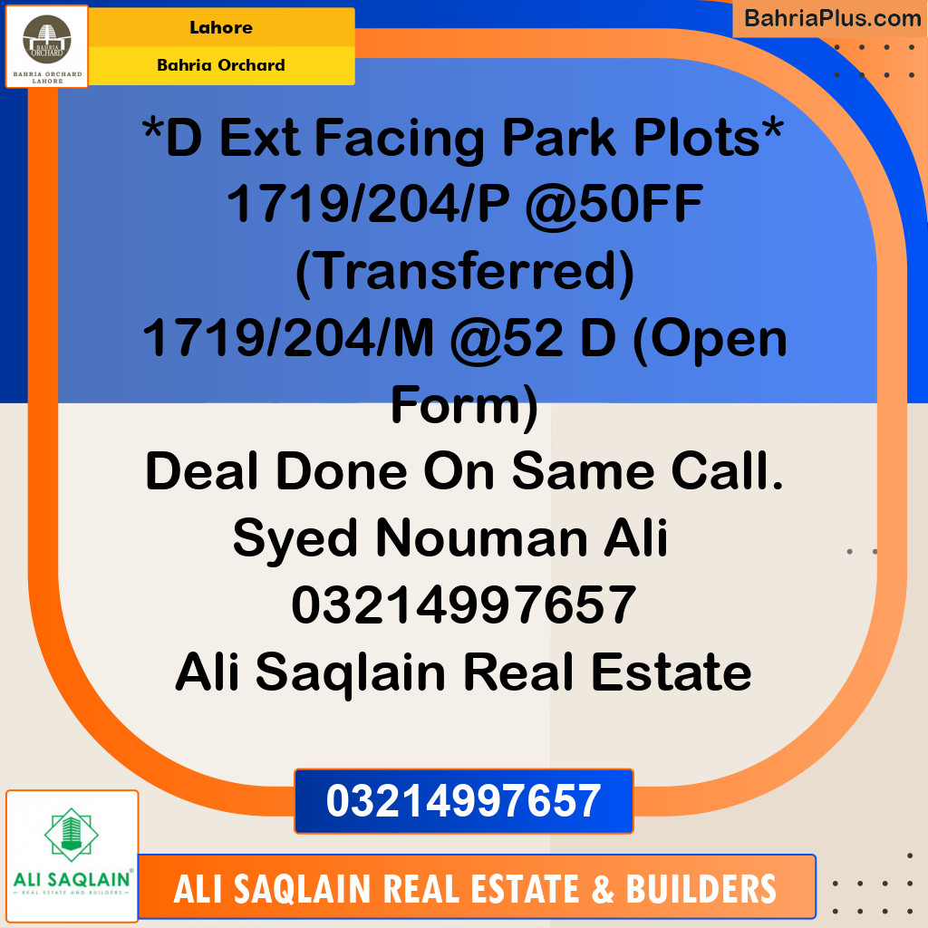 Residential Plot for Sale in Bahria Orchard, Lahore - (BP-264349)