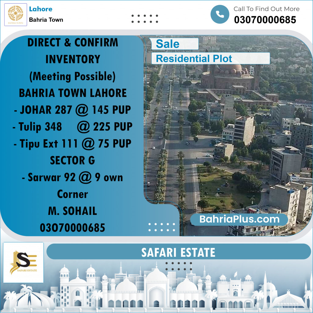 Residential Plot for Sale in Bahria Town, Lahore - (BP-264355)