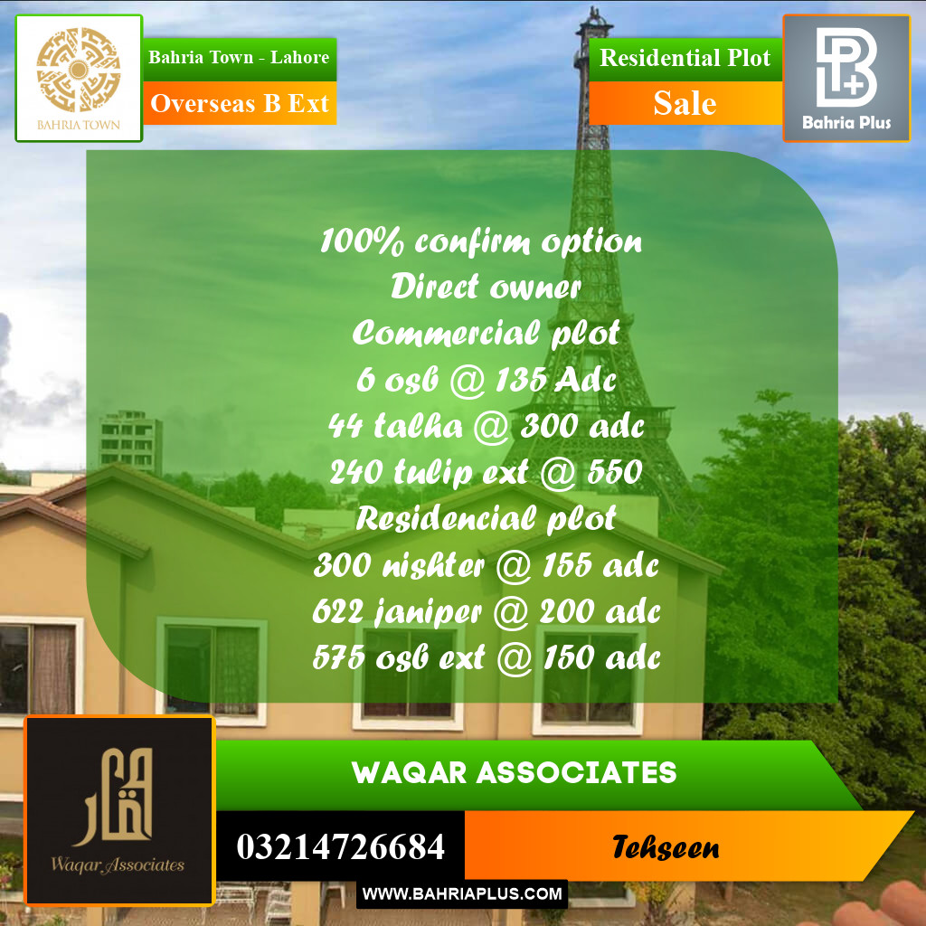 10 Marla Residential Plot for Sale in Overseas B Ext -  Bahria Town, Lahore - (BP-264369)
