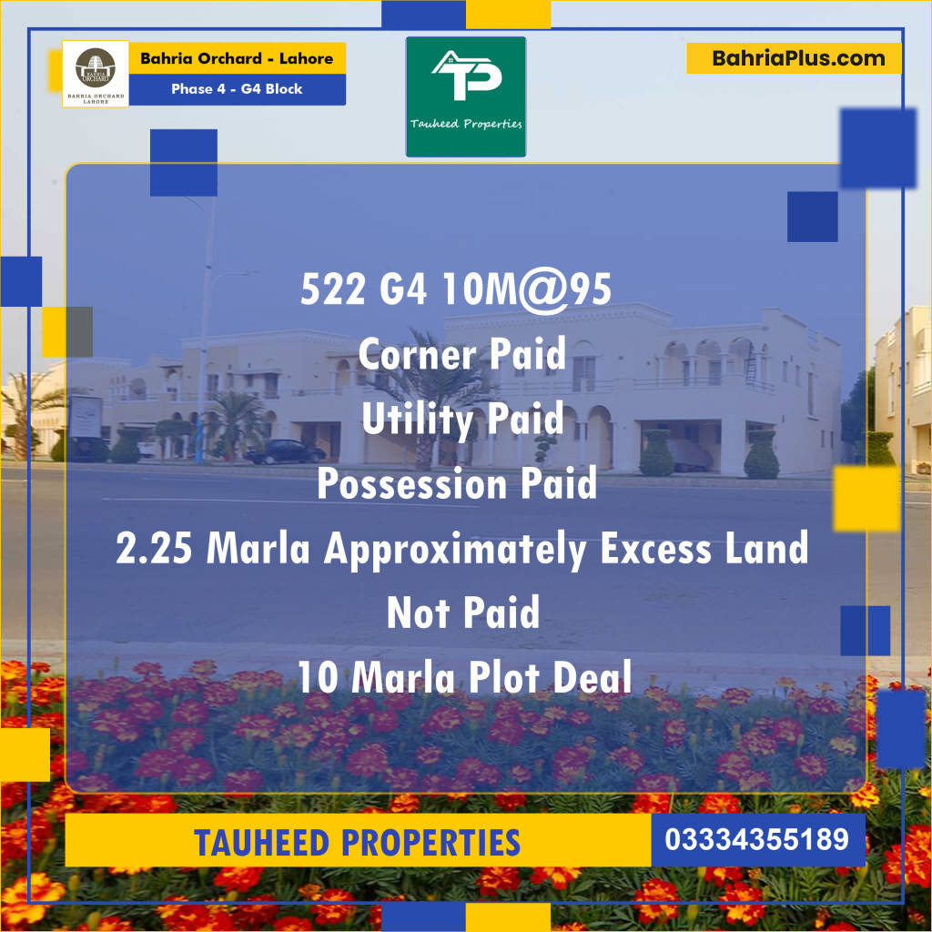 10 Marla Residential Plot for Sale in Phase 4 - G4 Block -  Bahria Orchard, Lahore - (BP-264407)