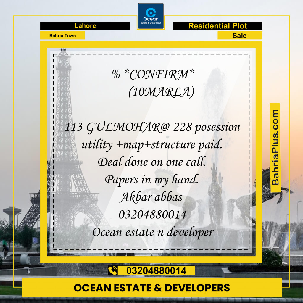 Residential Plot for Sale in Bahria Town, Lahore - (BP-264410)