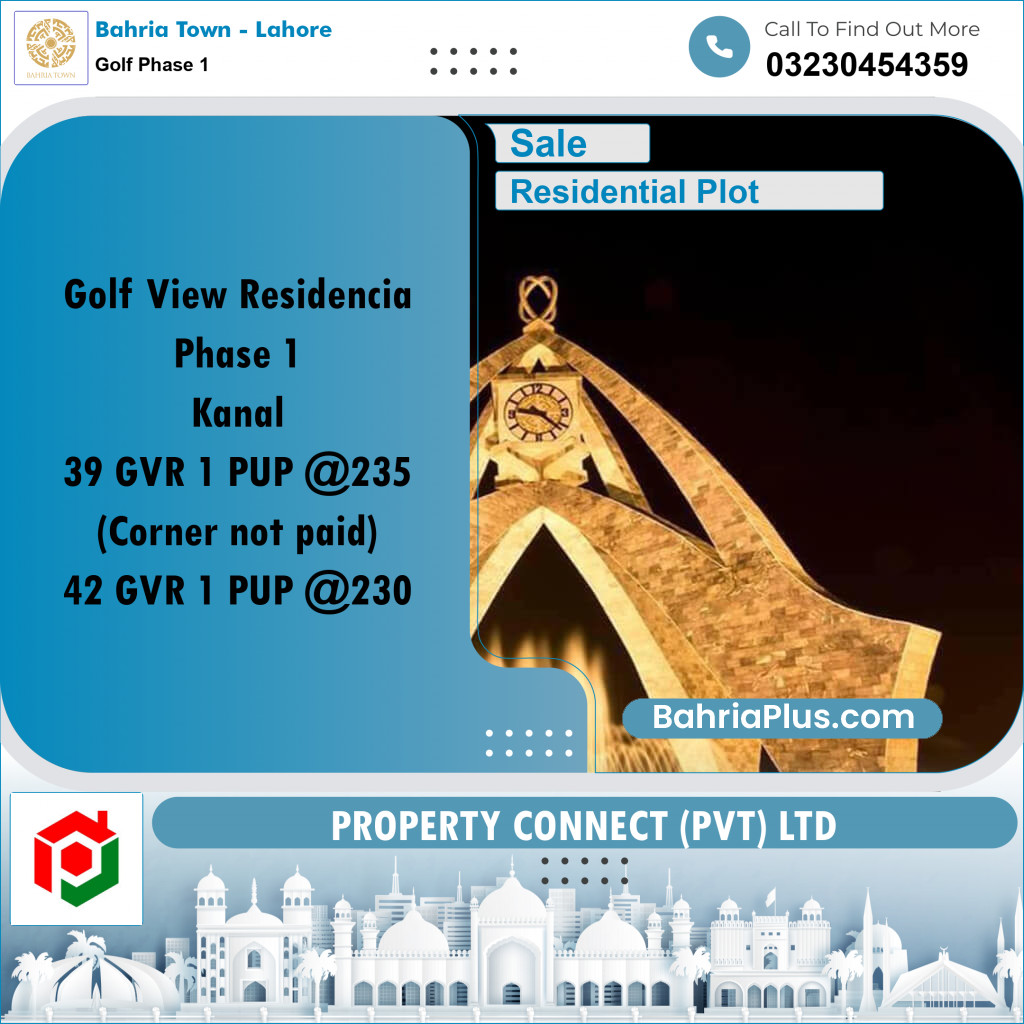1 Kanal Residential Plot for Sale in Golf Phase 1 -  Bahria Town, Lahore - (BP-264412)