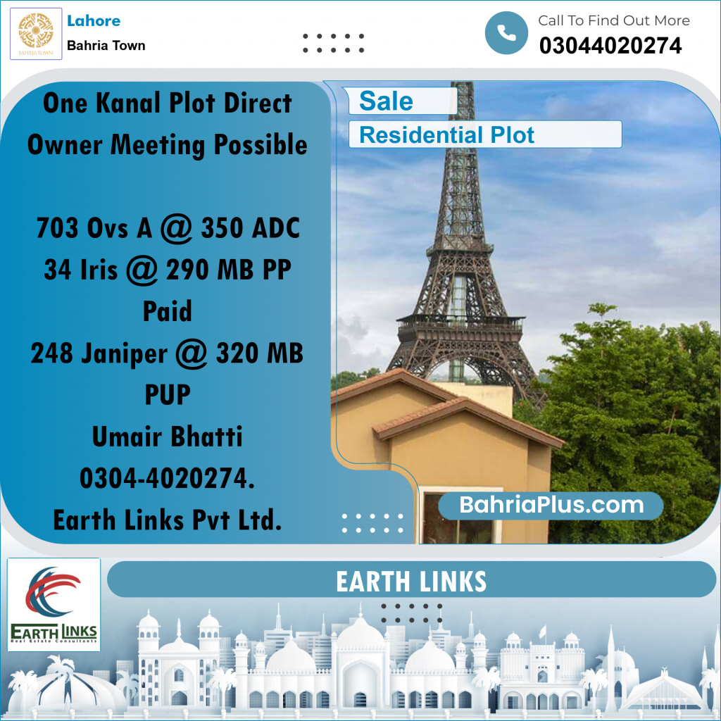 1 Kanal Residential Plot for Sale in Bahria Town, Lahore - (BP-264428)