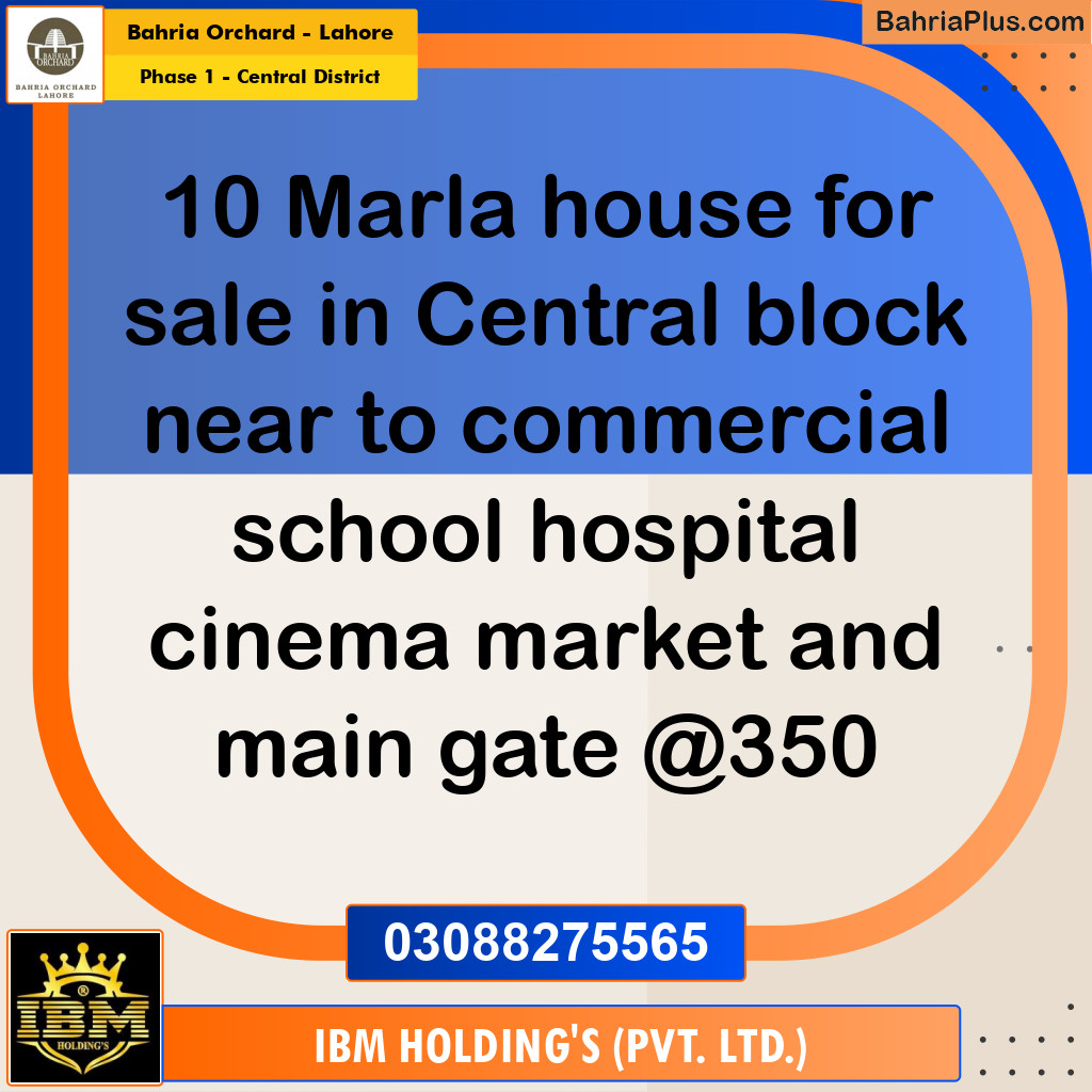 10 Marla Residential House for Sale in Phase 1 - Central District -  Bahria Orchard, Lahore - (BP-264500)