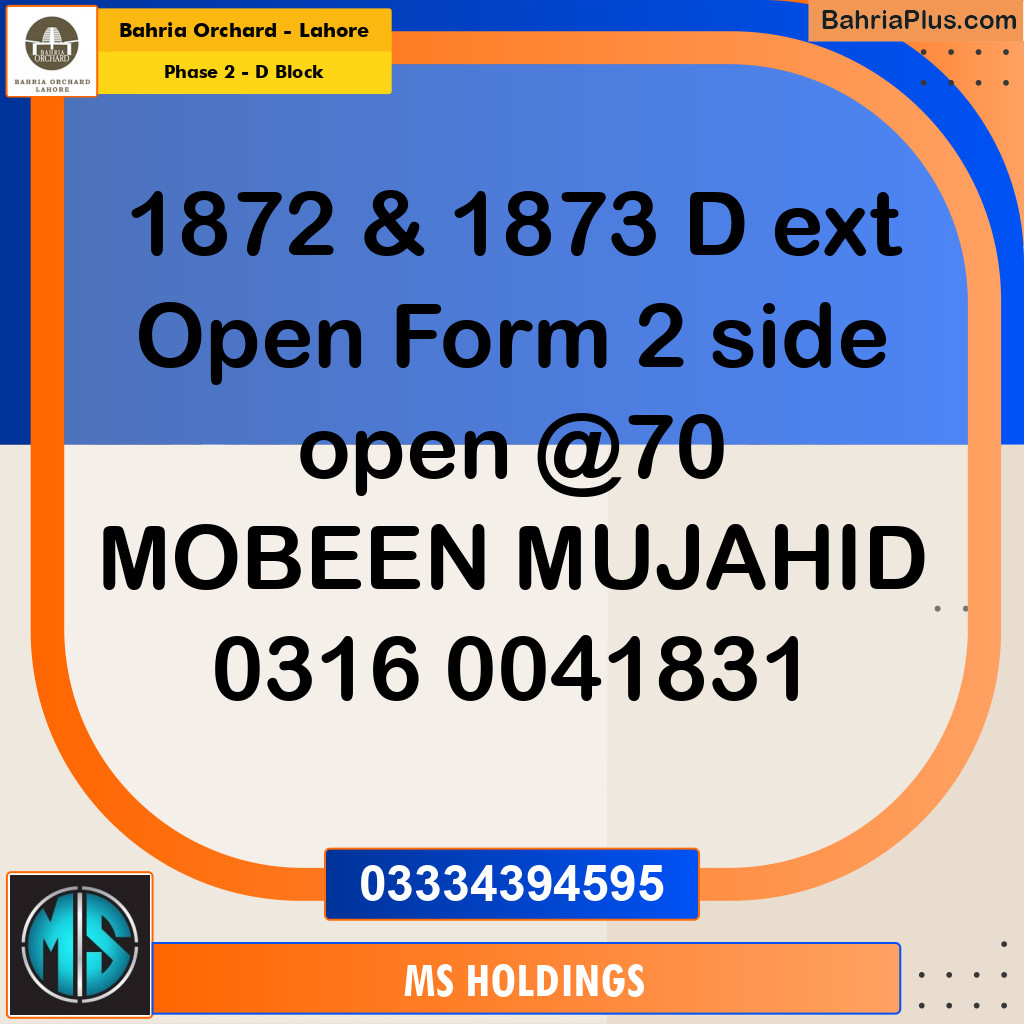 8 Marla Residential Plot for Sale in Phase 2 - D Block -  Bahria Orchard, Lahore - (BP-264568)
