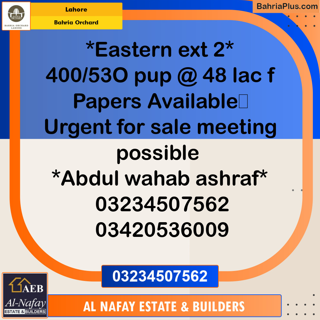 Residential Plot for Sale in Bahria Orchard, Lahore - (BP-264573)