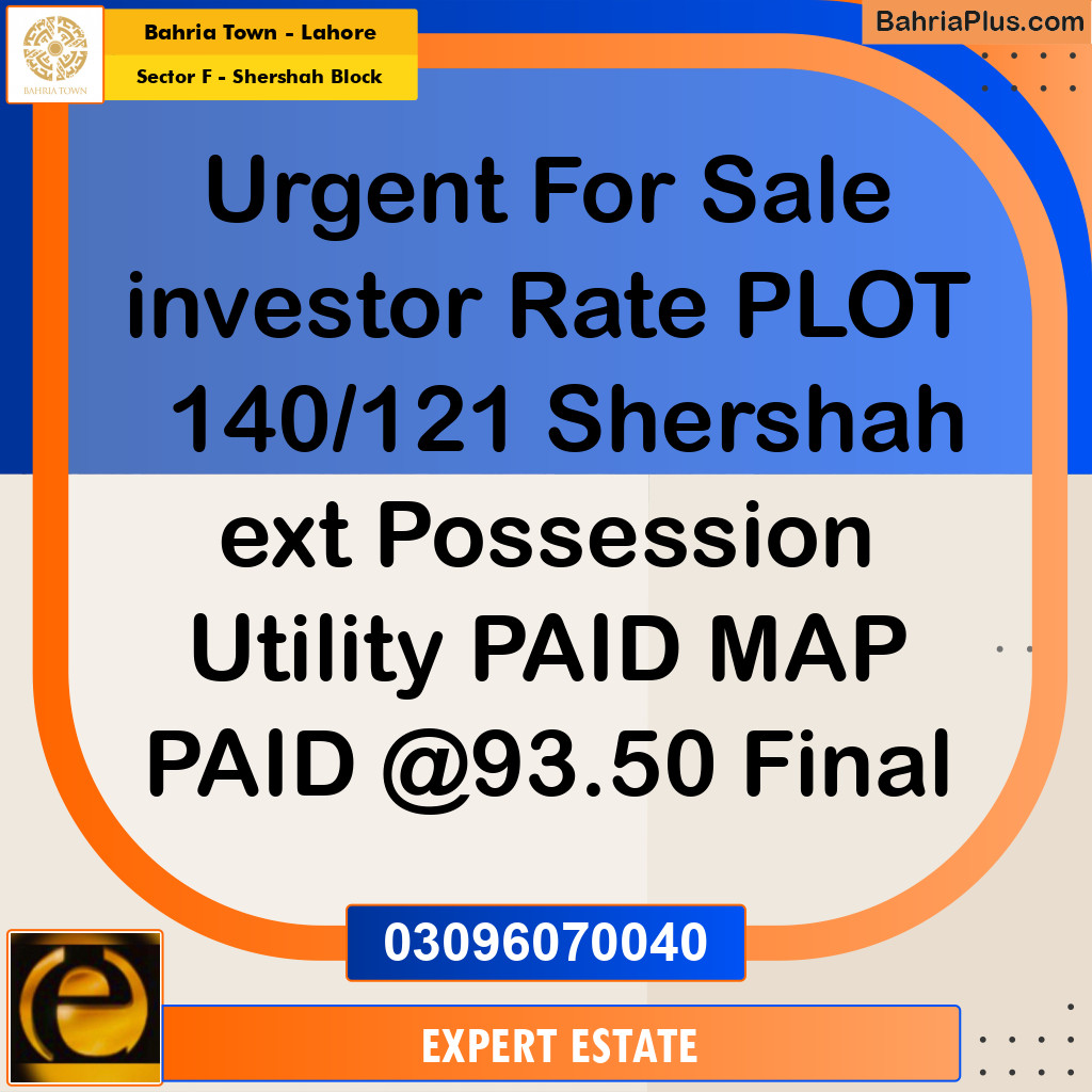 5 Marla Residential Plot for Sale in Sector F - Shershah Block -  Bahria Town, Lahore - (BP-264634)