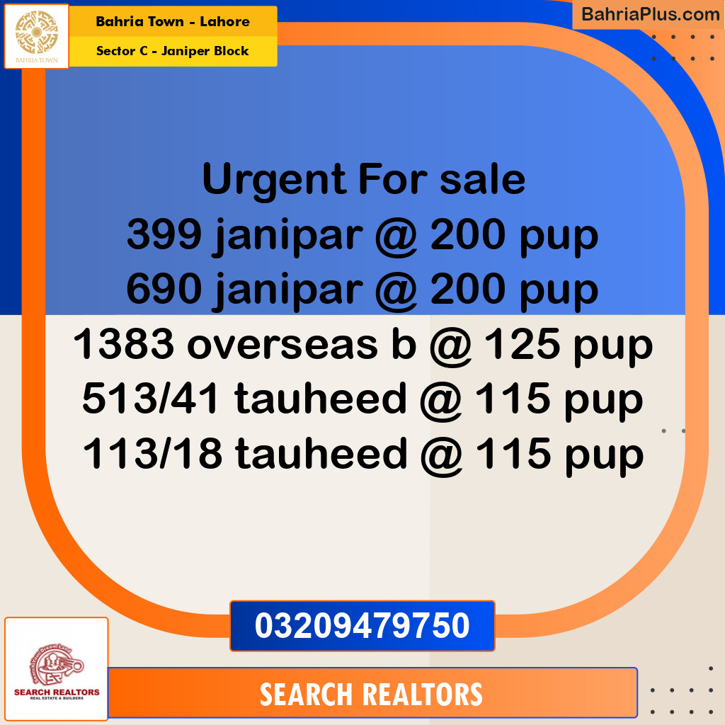 10 Marla Residential Plot for Sale in Sector C - Janiper Block -  Bahria Town, Lahore - (BP-264646)