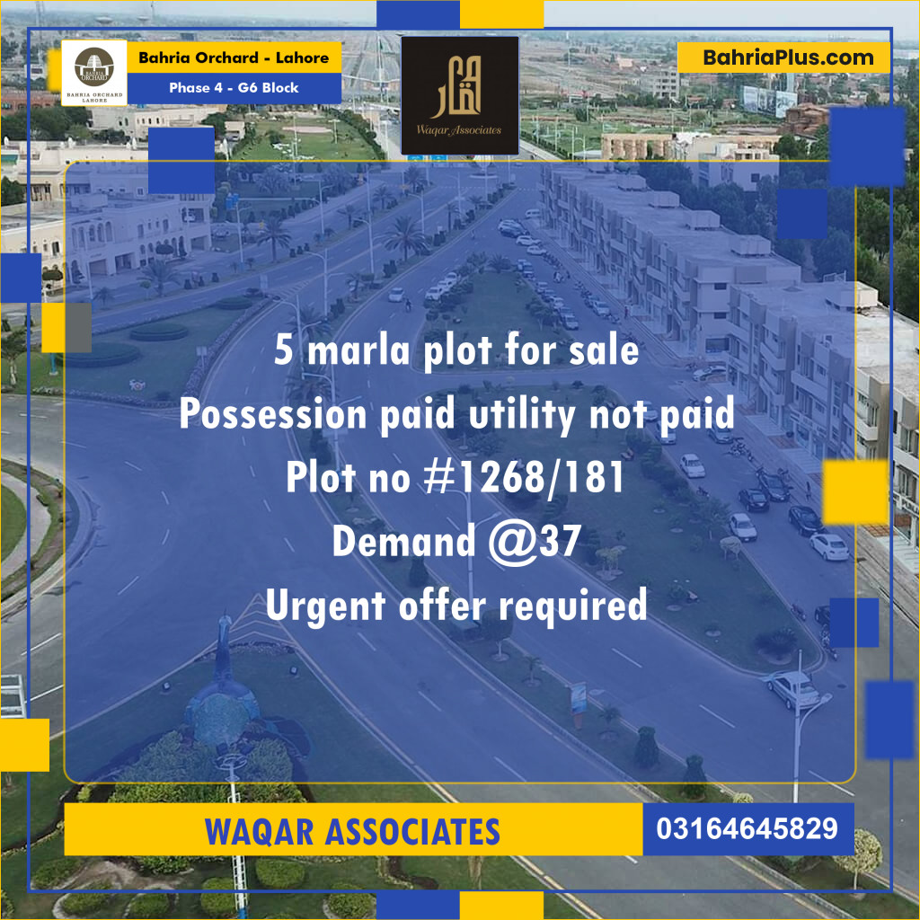 5 Marla Residential Plot for Sale in Phase 4 - G6 Block -  Bahria Orchard, Lahore - (BP-264655)