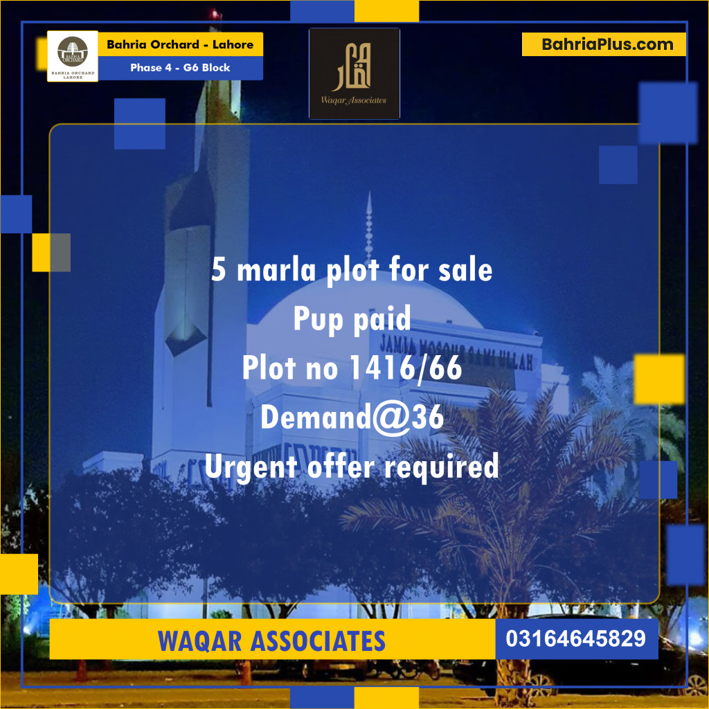 5 Marla Residential Plot for Sale in Phase 4 - G6 Block -  Bahria Orchard, Lahore - (BP-264656)