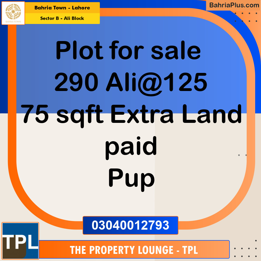 5 Marla Residential Plot for Sale in Sector B - Ali Block -  Bahria Town, Lahore - (BP-264705)