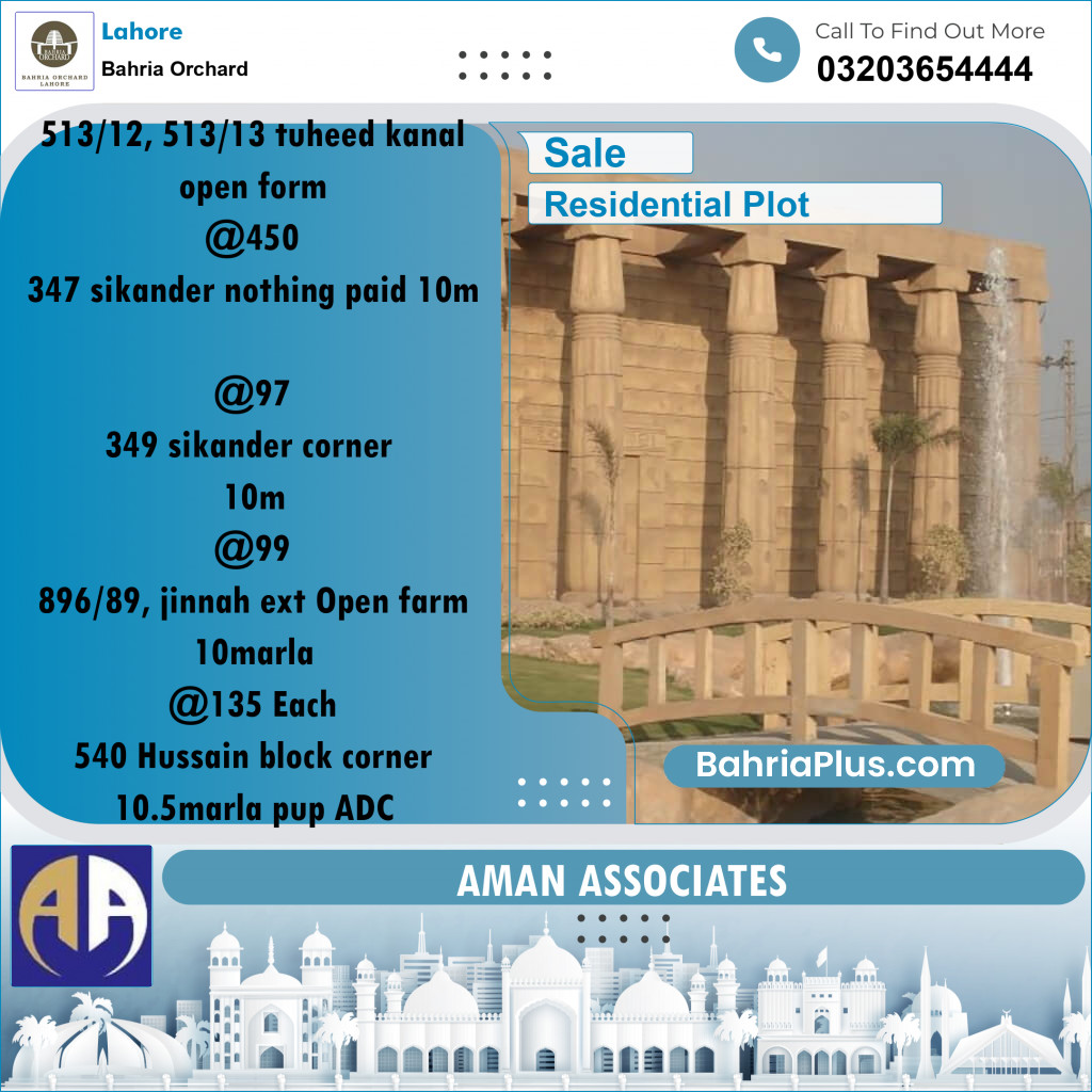 Residential Plot for Sale in Bahria Orchard, Lahore - (BP-264725)