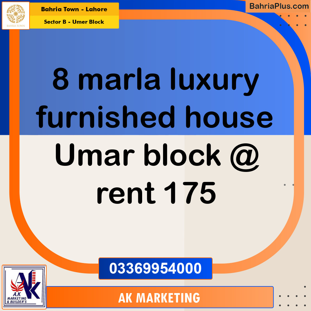 8 Marla Residential House for Sale in Sector B - Umer Block -  Bahria Town, Lahore - (BP-264753)