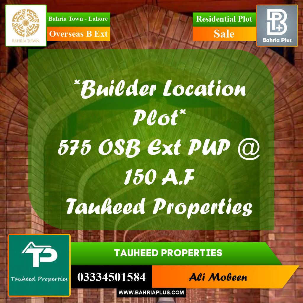 10 Marla Residential Plot for Sale in Overseas B Ext -  Bahria Town, Lahore - (BP-264792)